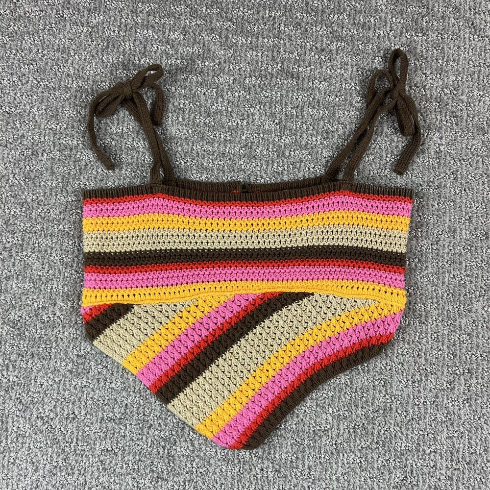 Urban Outfitters Crochet Tank Top Womens Small Striped Boho Festival Crop